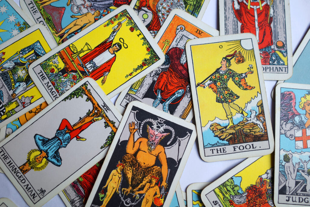 Unsorted Rider Waite tarot cards from the Major Arcana